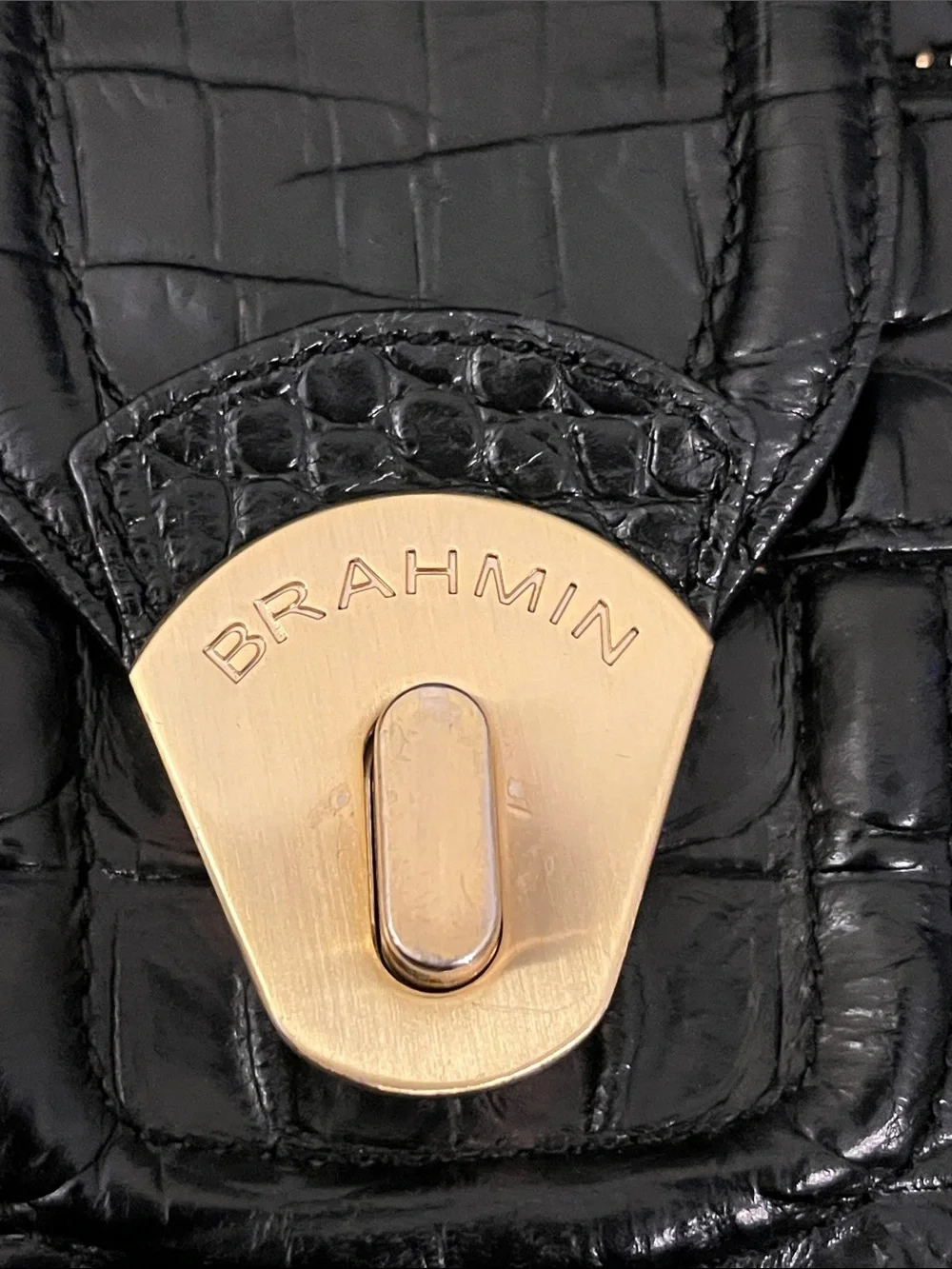 Brahmin Melbourne Black Mojito Croc Embossed Crossbody Bag Black with COA